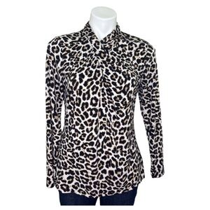 Worthington Leopard Animal Print Long Sleeve Top Blouse M